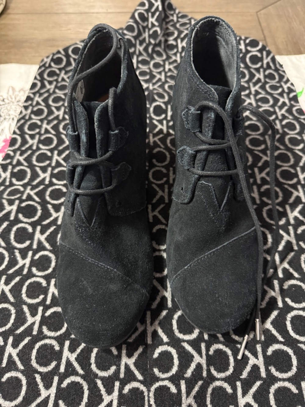 Women's Black Suede Lace-Up Ankle Boots